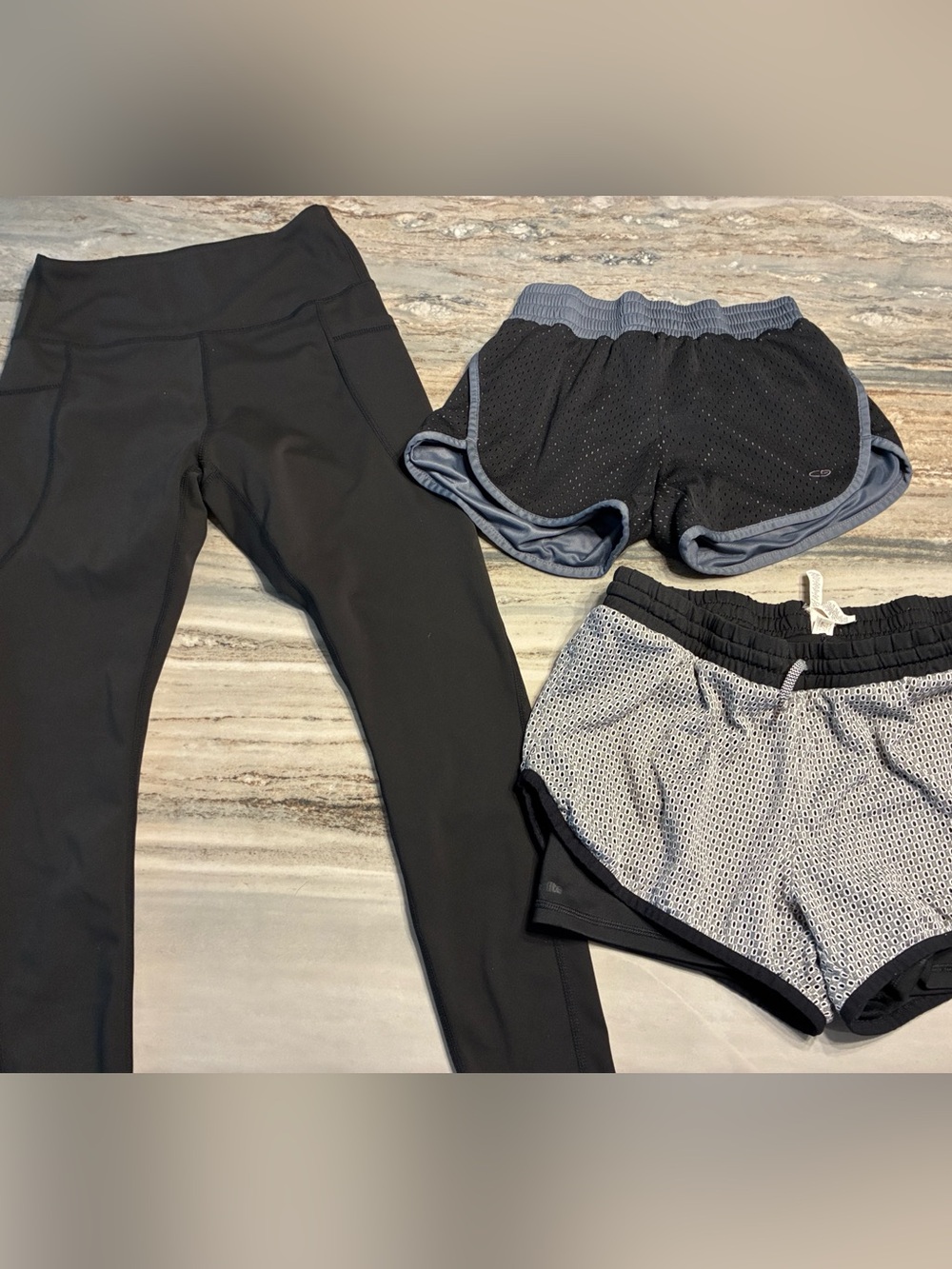 Black Athletic Leggings with Black and Gray Running Shorts Bundle Sz S/M Adidas